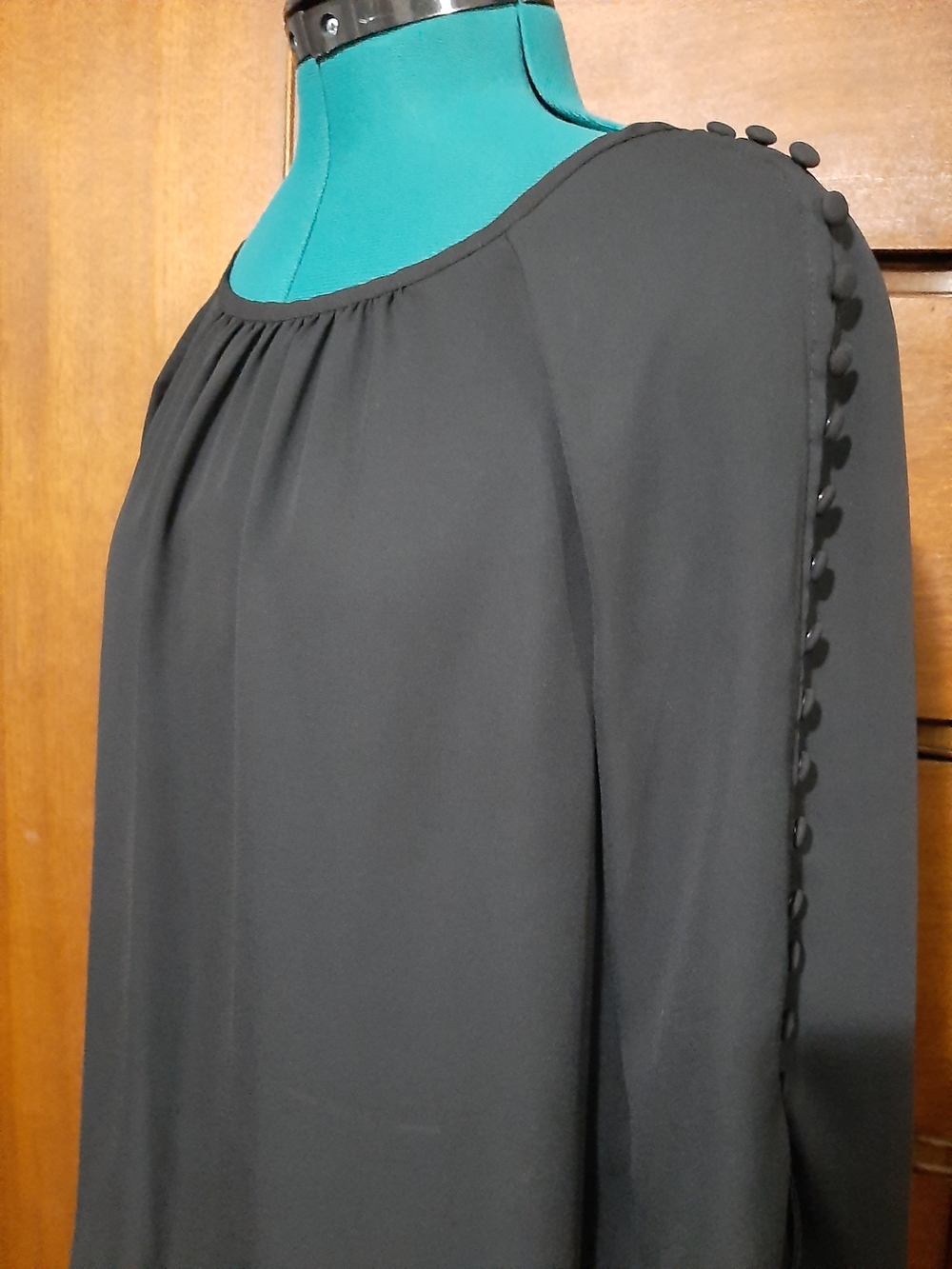 Black Long Sleeve Blouse with Button Sleeve Detail